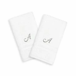 Linum Home Textiles Silver-Tone Denzi Single Letter Script 2-pack Monogram Hand Towel -Linum Home Textiles store unnamed file 1016