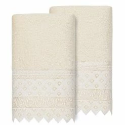 Linum Home Textiles Turkish Cotton Aiden 2-piece White Lace Embellished Hand Towel Set