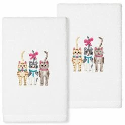 Linum Home Textiles Turkish Cotton Cats Embroidered 2-pack Hand Towel Set White