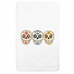 Linum Home Textiles Skulls Embroidered Luxury Turkish Cotton Hand Towel White
