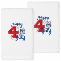Linum Home Textiles Turkish Cotton 4TH Of July Embroidered 2-pack Hand Towel Set White