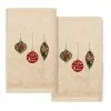 Linum Home Textiles Christmas 2-pack Ornaments Embroidered Luxury Turkish Cotton Hand Towels White