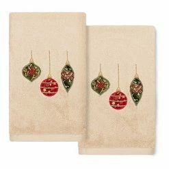 Linum Home Textiles Christmas 2-pack Ornaments Embroidered Luxury Turkish Cotton Hand Towels White