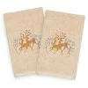 Linum Home Textiles Christmas 2-pack Deer Pair Embroidered Luxury Turkish Cotton Hand Towels Sand
