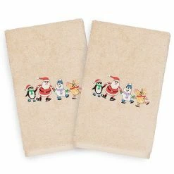 Linum Home Textiles 2-pack Christmas Skating Party Embroidered Hand Towel Set White