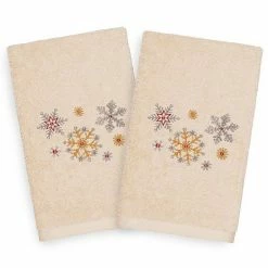 Linum Home Textiles 2-pack Christmas Snowfall Embroidered Hand Towel Set Sand