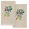 Linum Home Textiles Country Bouquet Embroidered Luxury Turkish Cotton Hand Towels 2-pack Set White