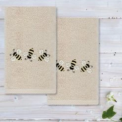 Linum Home Textiles Bee Dance Embroidered Luxury Turkish Cotton Hand Towels 2-pack Set Sand -Linum Home Textiles store unnamed file 1429