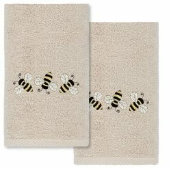 Linum Home Textiles Bee Dance Embroidered Luxury Turkish Cotton Hand Towels 2-pack Set Sand -Linum Home Textiles store unnamed file 1430