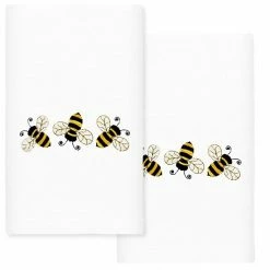 Linum Home Textiles Bee Dance Embroidered Luxury Turkish Cotton Hand Towels 2-pack Set Sand -Linum Home Textiles store unnamed file 1431