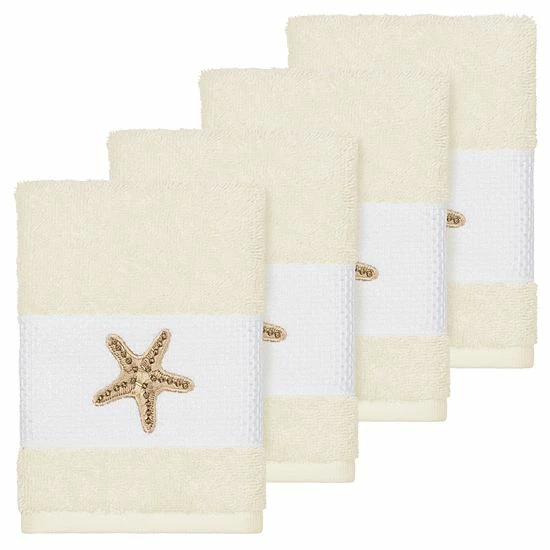 Linum Home Textiles Lydia Embellished Washcloth Set Cream 2 Linum Home Textiles Lydia Embellished Washcloth Set Cream - Image 2