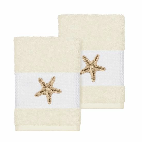 Linum Home Textiles Lydia Embellished Washcloth Set Cream 4 Linum Home Textiles Lydia Embellished Washcloth Set Cream - Image 4