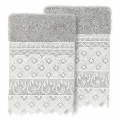 Linum Home Textiles Turkish Cotton Aiden 2-piece White Lace Embellished Washcloth Set