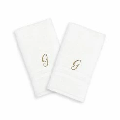 Linum Home Textiles Gold-Tone Script Denzi Single Letter 2-pack Monogram Hand Towel