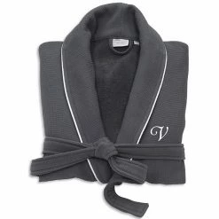 Linum Home Textiles Turkish Cotton Personalized Satin Piped Trim Waffle Terry Gray Bathrobe -Linum Home Textiles store unnamed file 2303
