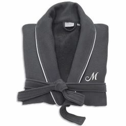Linum Home Textiles Turkish Cotton Personalized Satin Piped Trim Waffle Terry Gray Bathrobe -Linum Home Textiles store unnamed file 2307