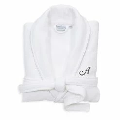 Linum Home Textiles Turkish Cotton Personalized Satin Piped Trim Waffle Terry White Bathrobe