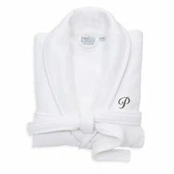 Linum Home Textiles Turkish Cotton Personalized Satin Piped Trim Waffle Terry White Bathrobe -Linum Home Textiles store unnamed file 2318
