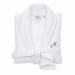 Linum Home Textiles Turkish Cotton Personalized Satin Piped Trim Waffle Terry White Bathrobe -Linum Home Textiles store unnamed file 2320