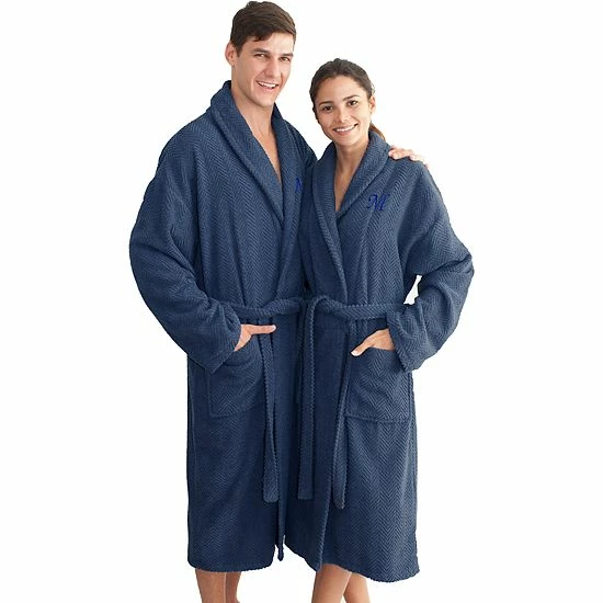 Linum Home Textiles Turkish Cotton Personalized Herringbone Weave Bathrobe 2 Linum Home Textiles Turkish Cotton Personalized Herringbone Weave Bathrobe - Image 2