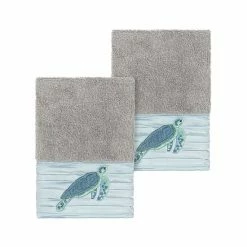 Linum Home Textiles Turkish Cotton Mia Embellished Washcloth Set Midnight Blue