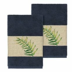 Linum Home Textiles Turkish Cotton Zoe Embellished Hand Towel Set Midnight Blue -Linum Home Textiles store unnamed file 3337