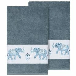 Linum Home Textiles Turkish Cotton Quinn Embellished Bath Towel Set Teal
