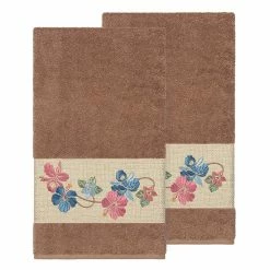 Linum Home Textiles Turkish Cotton Caroline Embellished Bath Towel Set Light Gray