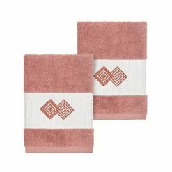 Linum Home Textiles Turkish Cotton Noah Embellished Washcloth Set Tea Rose