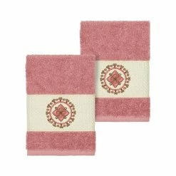 Linum Home Textiles Turkish Cotton Isabelle Embellished Washcloth Set Dark Gray