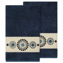 Linum Home Textiles Turkish Cotton Isabelle Embellished Bath Towel Set Midnight Blue -Linum Home Textiles store unnamed file 3552