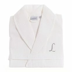 Linum Home Textiles Turkish Cotton Personalized Waffle Weave Bathrobe White Gray L -Linum Home Textiles store unnamed file 356