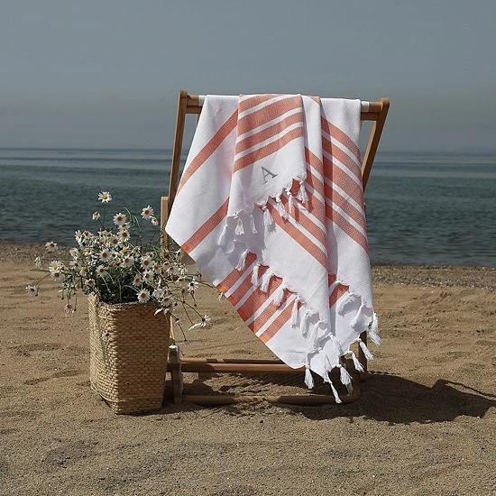 Linum Home Textiles Turkish Cotton Herringbone Personalized Pestemal Beach Towel 2 Linum Home Textiles Turkish Cotton Herringbone Personalized Pestemal Beach Towel - Image 2