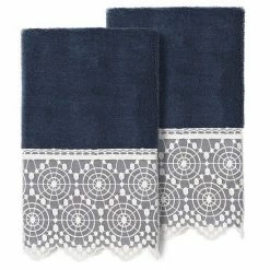 Linum Home Textiles Turkish Cotton Arian 2-piece Cream Lace Embellished Hand Towel Set
