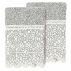 Linum Home Textiles Turkish Cotton Arian 2-piece Cream Lace Embellished Washcloth Set