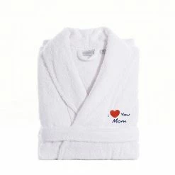 Linum Home Textiles "I Love You Mom" Embroidered Cotton Terry Bathrobe Melange