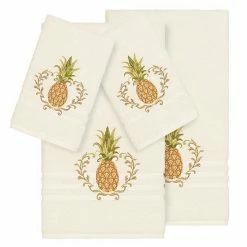 Linum Home Textiles 4-piece Turkish Cotton Welcome Embellished Towel Set Cream