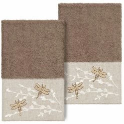 Linum Home Textiles Turkish Cotton Braelyn 2-piece Embellished Hand Towel Set White