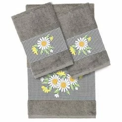 Linum Home Textiles Turkish Cotton Daisy 3-piece Embellished Towel Set Dark Gray