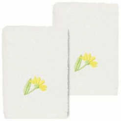 Linum Home Textiles Turkish Cotton Daisy 2-piece Embellished Washcloth Set Light Gray