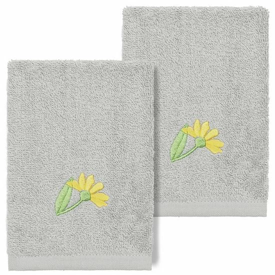Linum Home Textiles Turkish Cotton Daisy 2-piece Embellished Washcloth Set Light Gray Linum Home Textiles Turkish Cotton Daisy 2-piece Embellished Washcloth Set Light Gray -Linum Home Textiles store unnamed file 4599