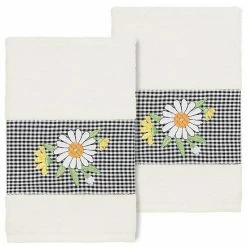 Linum Home Textiles Turkish Cotton Daisy 2-piece Embellished Hand Towel Set Dark Gray
