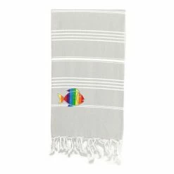 Linum Home Textiles Turkish Cotton Lucky Sparkling Rainbow Fish Pestemal Beach Towel Soft Aqua