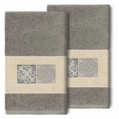 Linum Home Textiles Turkish Cotton Vivian 2-pack Embellished Hand Towel Set Midnight Blue