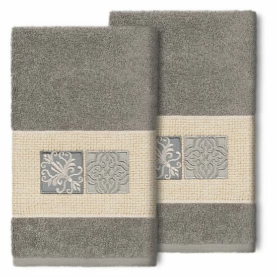 Linum Home Textiles Turkish Cotton Vivian 2-pack Embellished Hand Towel Set Midnight Blue 1 Linum Home Textiles Turkish Cotton Vivian 2-pack Embellished Hand Towel Set Midnight Blue