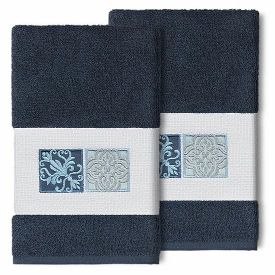 Linum Home Textiles Turkish Cotton Vivian 2-pack Embellished Hand Towel Set Midnight Blue 7 Linum Home Textiles Turkish Cotton Vivian 2-pack Embellished Hand Towel Set Midnight Blue - Image 7