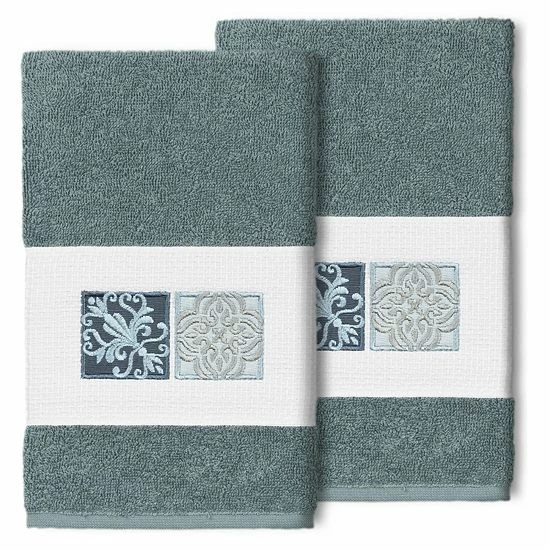 Linum Home Textiles Turkish Cotton Vivian 2-pack Embellished Hand Towel Set Midnight Blue 8 Linum Home Textiles Turkish Cotton Vivian 2-pack Embellished Hand Towel Set Midnight Blue - Image 8