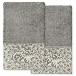Linum Home Textiles Turkish Cotton April 2-piece Embellished Hand Towel Set Light Gray -Linum Home Textiles store unnamed file 4740