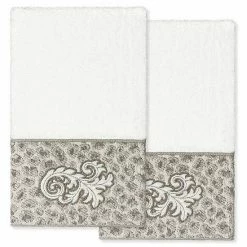 Linum Home Textiles Turkish Cotton April 2-piece Embellished Hand Towel Set Light Gray -Linum Home Textiles store unnamed file 4741
