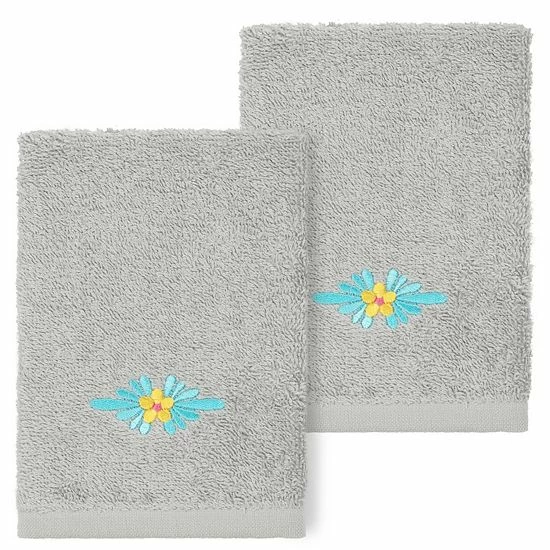 Linum Home Textiles Turkish Cotton Feliz 2-piece Embellished Washcloth Set Dark Gray 7 Linum Home Textiles Turkish Cotton Feliz 2-piece Embellished Washcloth Set Dark Gray - Image 7